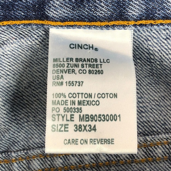 Cinch Men's 38x34 Blue Straight Leg Denim Jeans Style - Picture 6 of 13